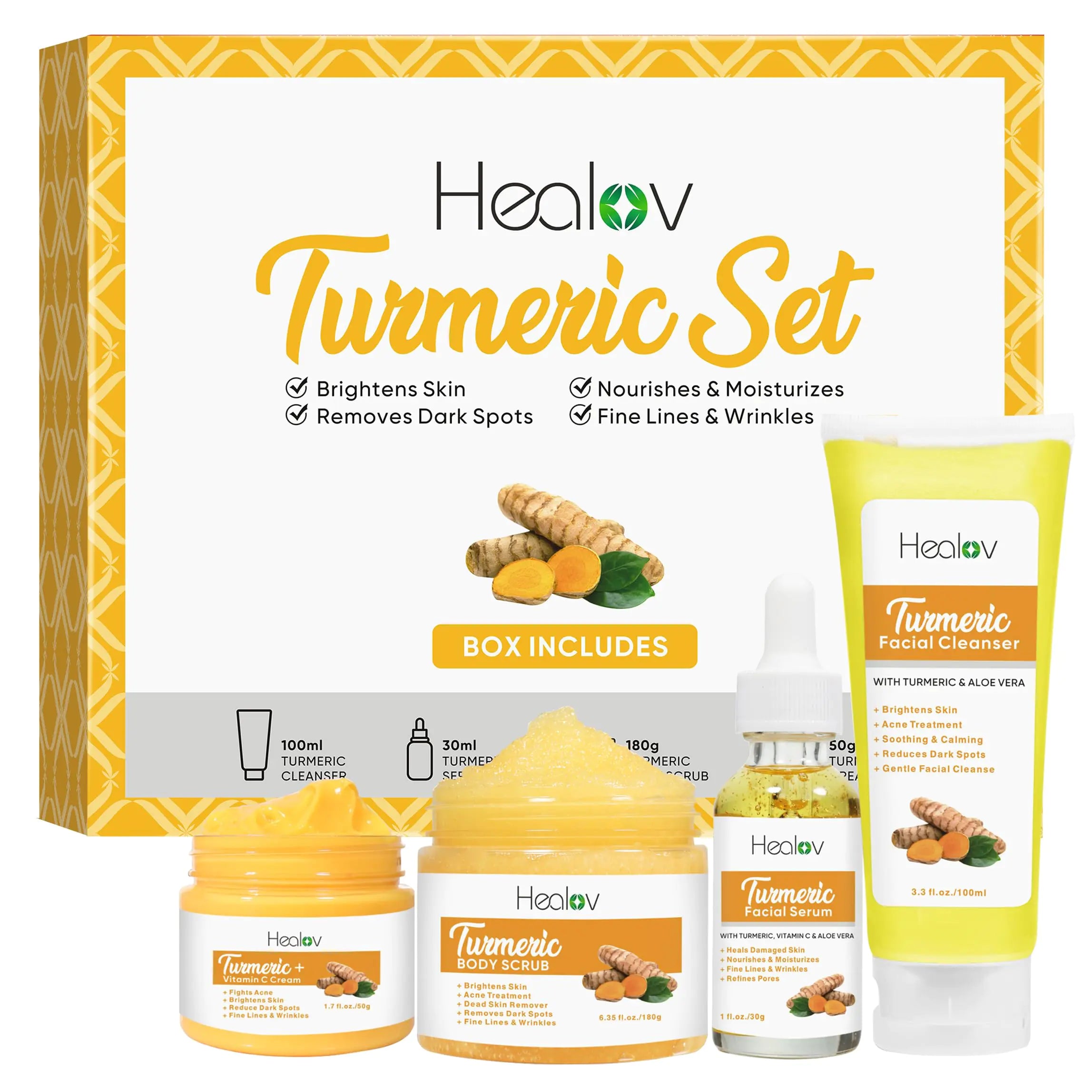 Turmeric Skincare Set – Cleanser, Scrub, Cream & Serum